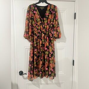 Floral Midi Dress with V-Neck